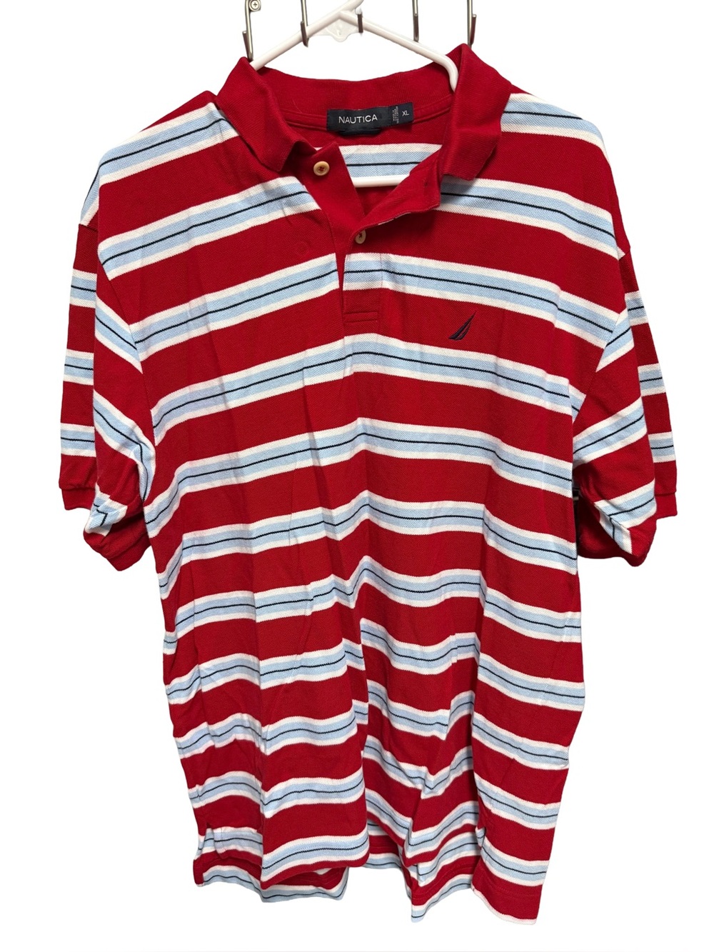 Nautica Men's XL Red Striped Polo Shirt preppy